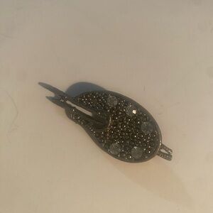 Vintage Silver-Tone Rhinestone Leaf Brooch~or Is It A Guitar Or Artist Palette?